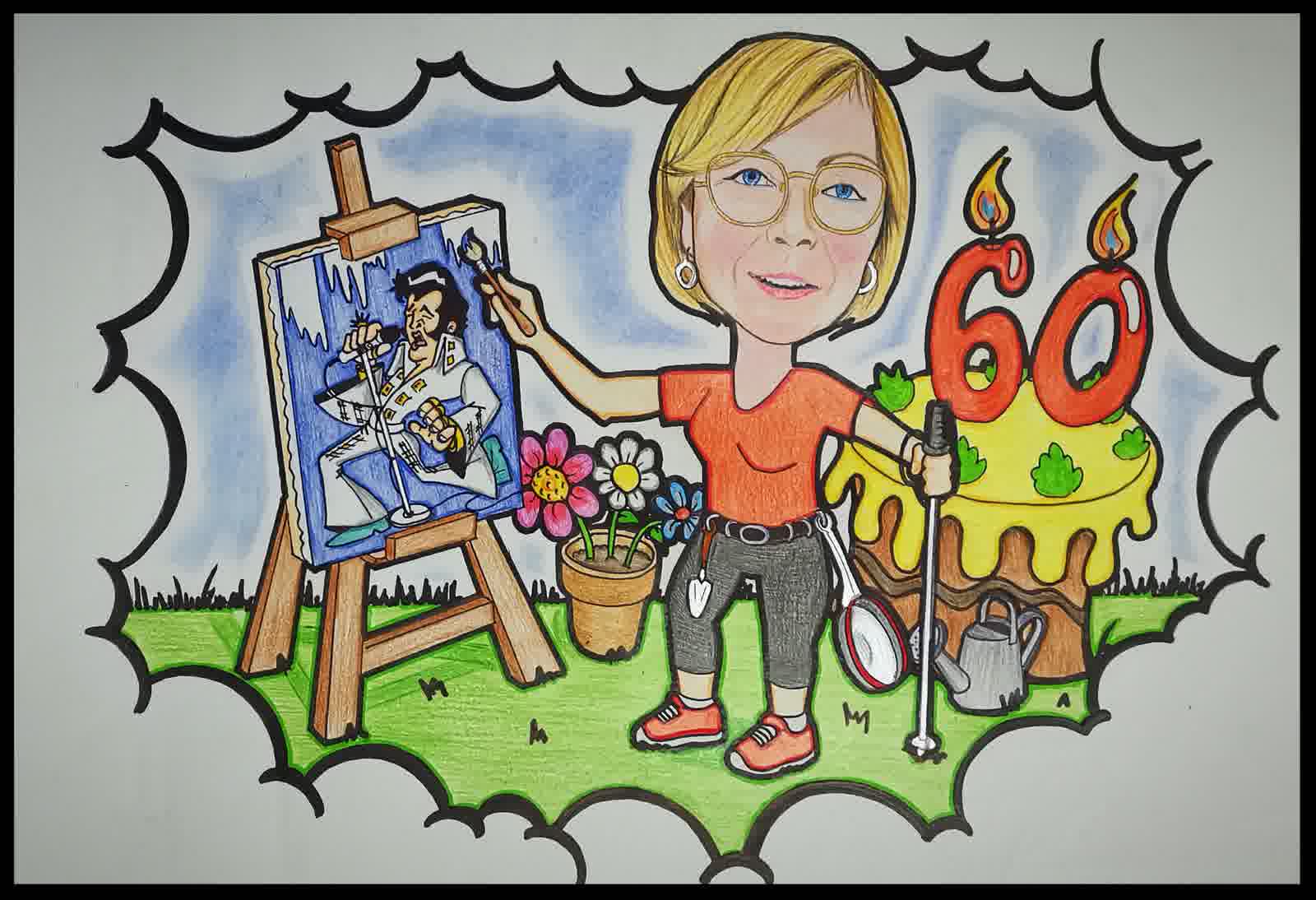 Caricatura personalitzada amb escena de compres
